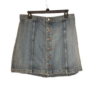 NWT Express Blue Cotton Denim Button Front A-Line Mini Skirt Size 10